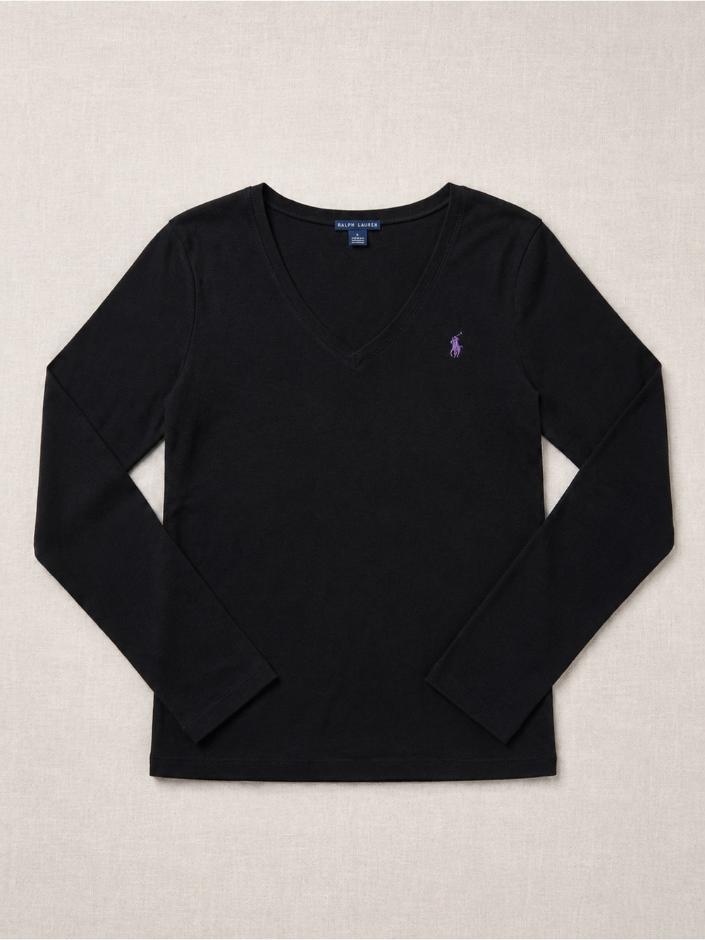 Ralph Lauren Black V-Neck Long Sleeve Tee with Blue Label
